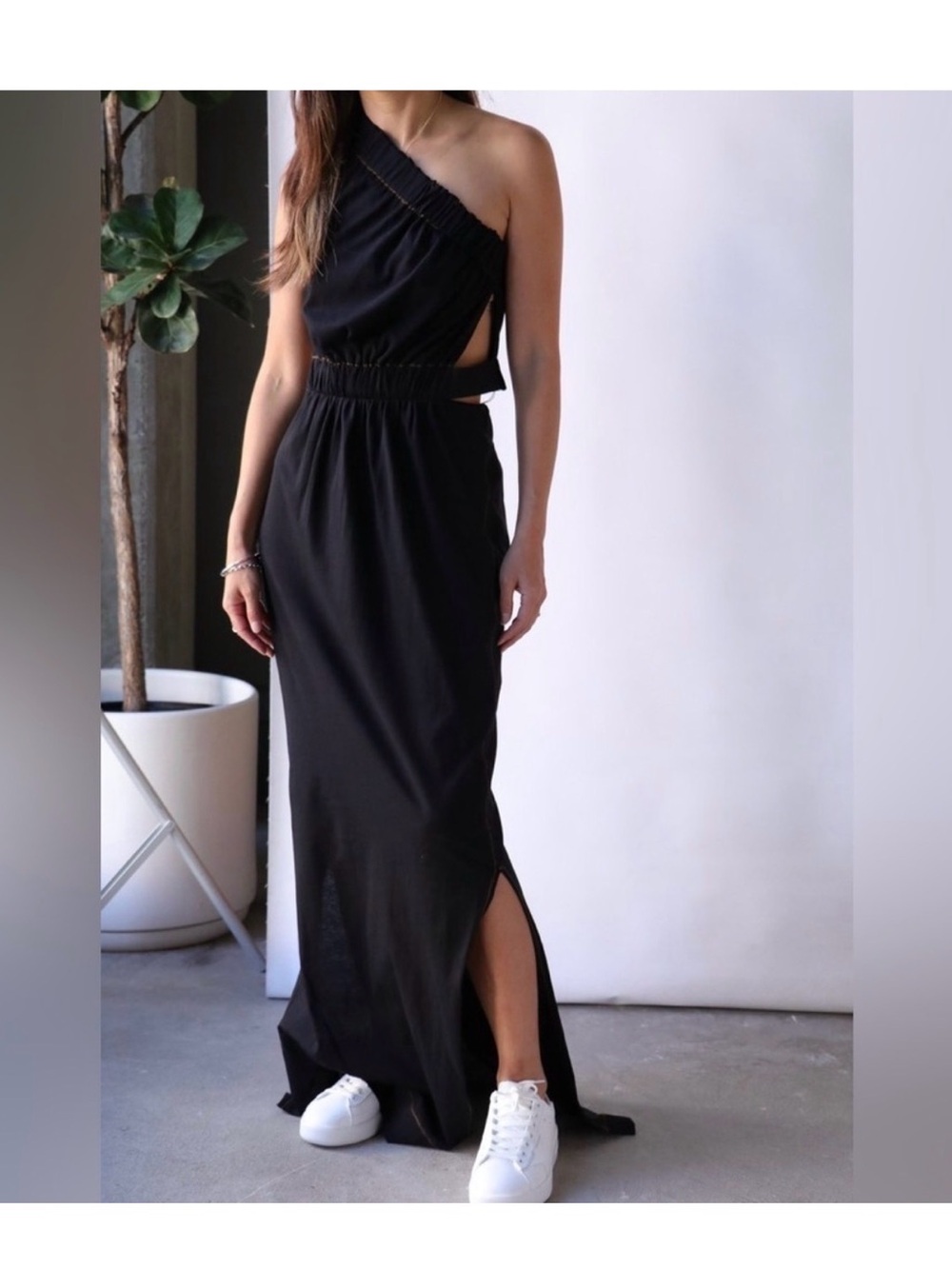 Bassike + Net-a-Porter Black One-Shoulder Gathered Maxi Dress